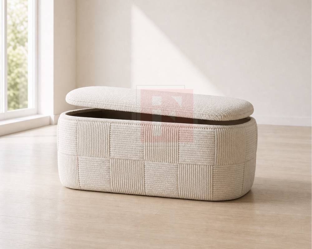 White Textured Storage Bench