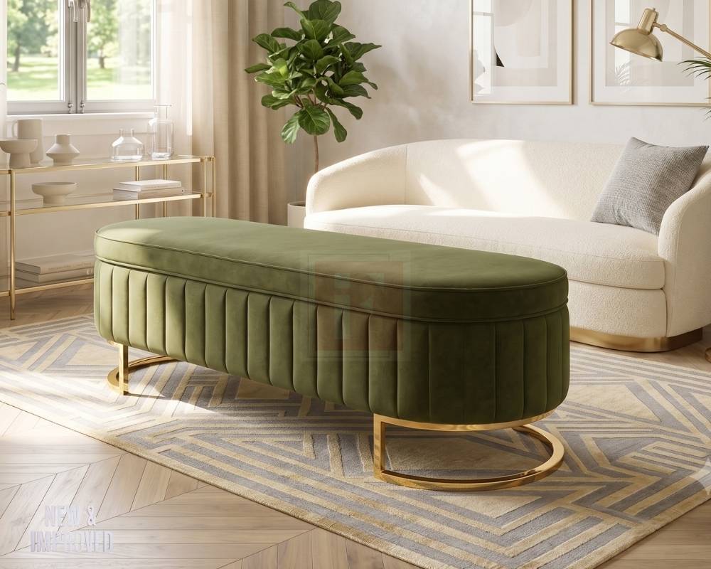 Ottoman Storage Bench with Gold Base – New & Improved