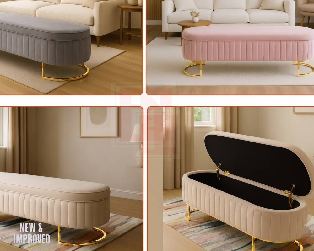 Ottoman Storage Bench with Gold Base – New & Improved photo 5