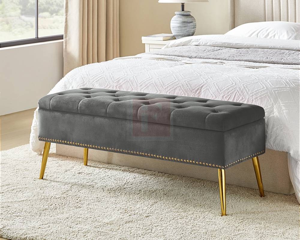 Button Tufted Upholstered Storage Bench photo 3