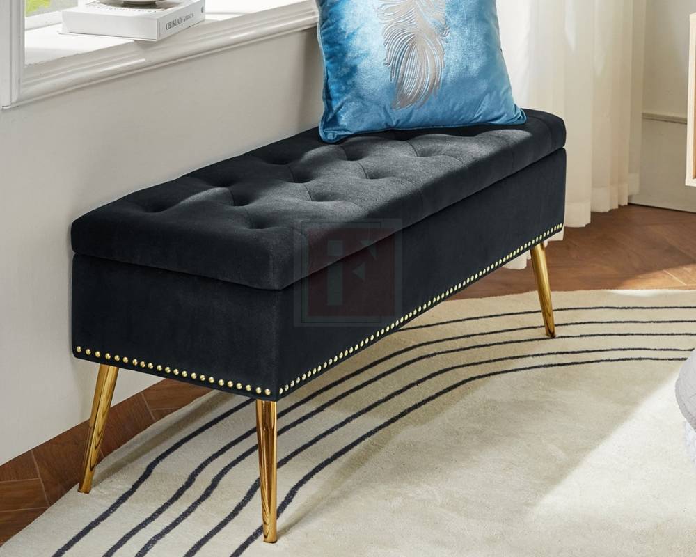 Button Tufted Upholstered Storage Bench