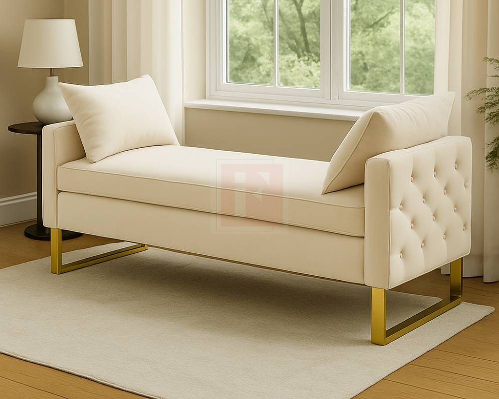 Velvet Storage Bench With Armrests and Cushions photo 2