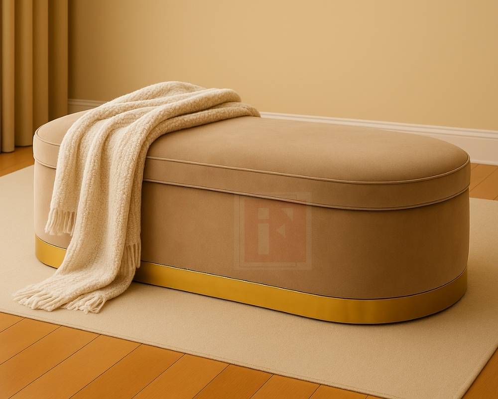 Oval Storage Bench With Gold Trim Base