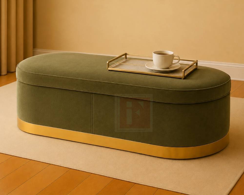 Oval Storage Bench With Gold Trim Base photo 2