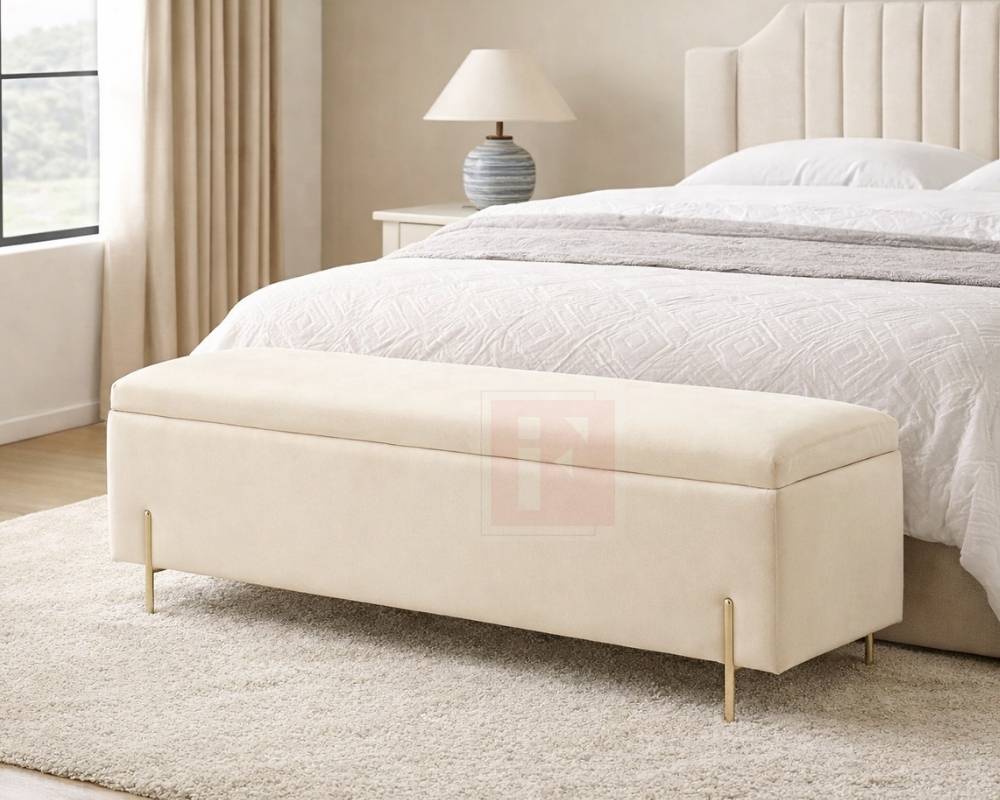 Velvet Storage Bench With Gold Chrome Legs