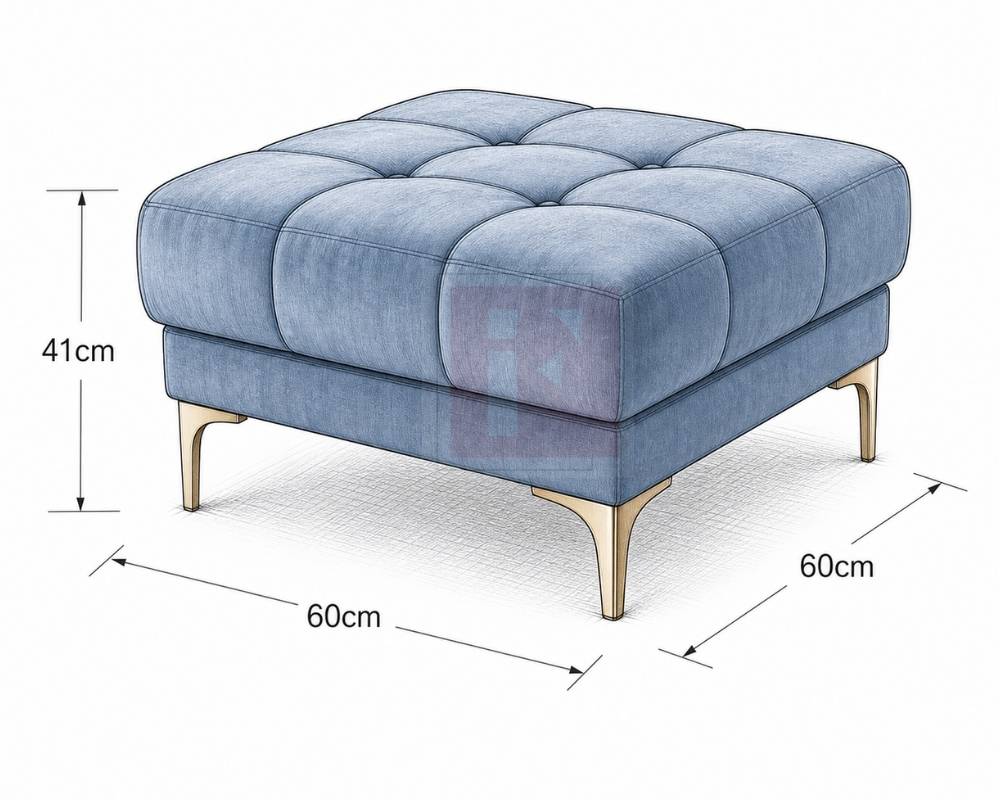 Square Velvet Stool With Gold Chrome Legs photo 2