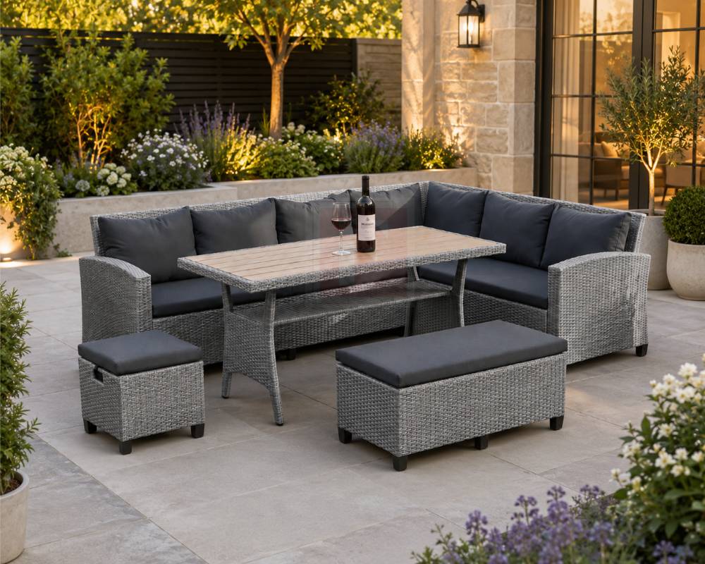 5 Piece Rattan Corner Dining Set