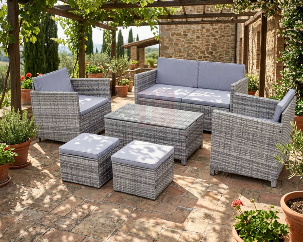 6 Piece Rattan Garden Sofa Set