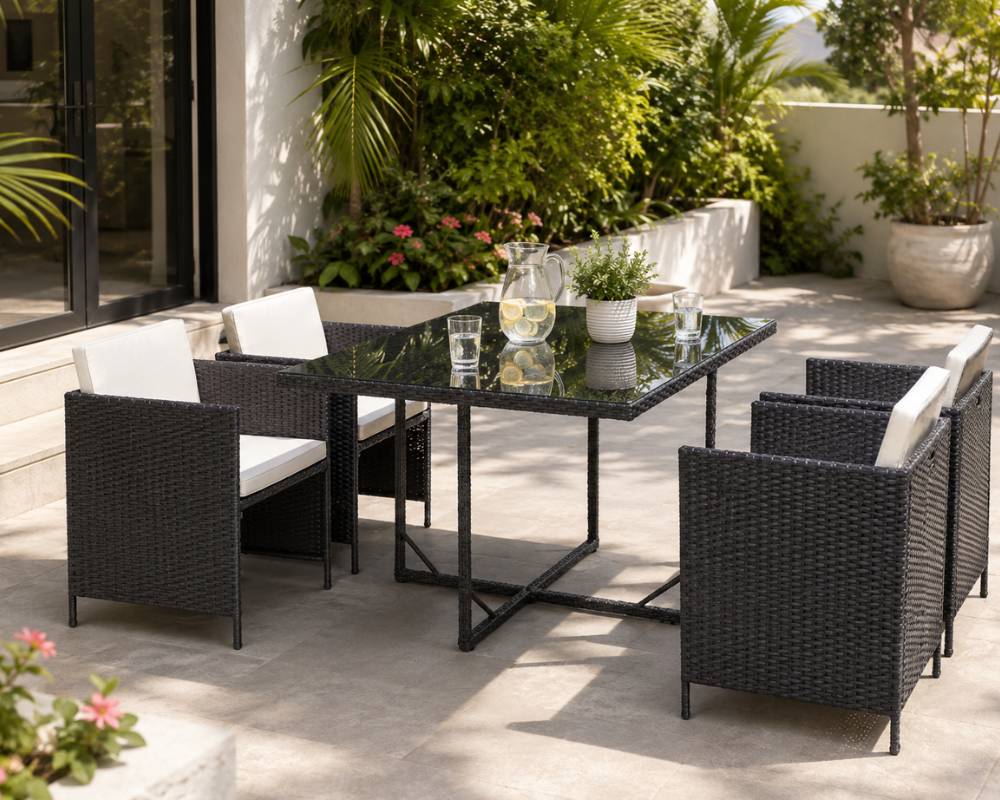 5 Piece Rattan Outdoor Dining Set