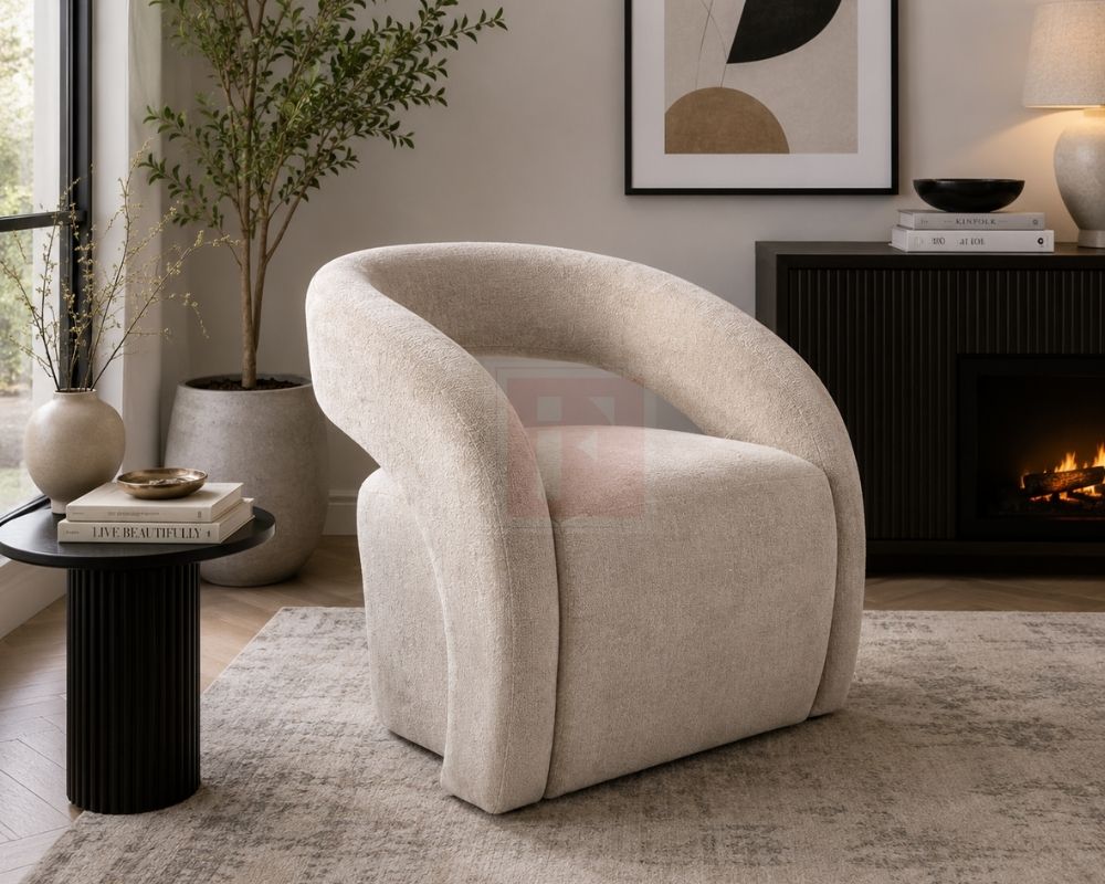 Upholstered Curved Accent Arm Chair