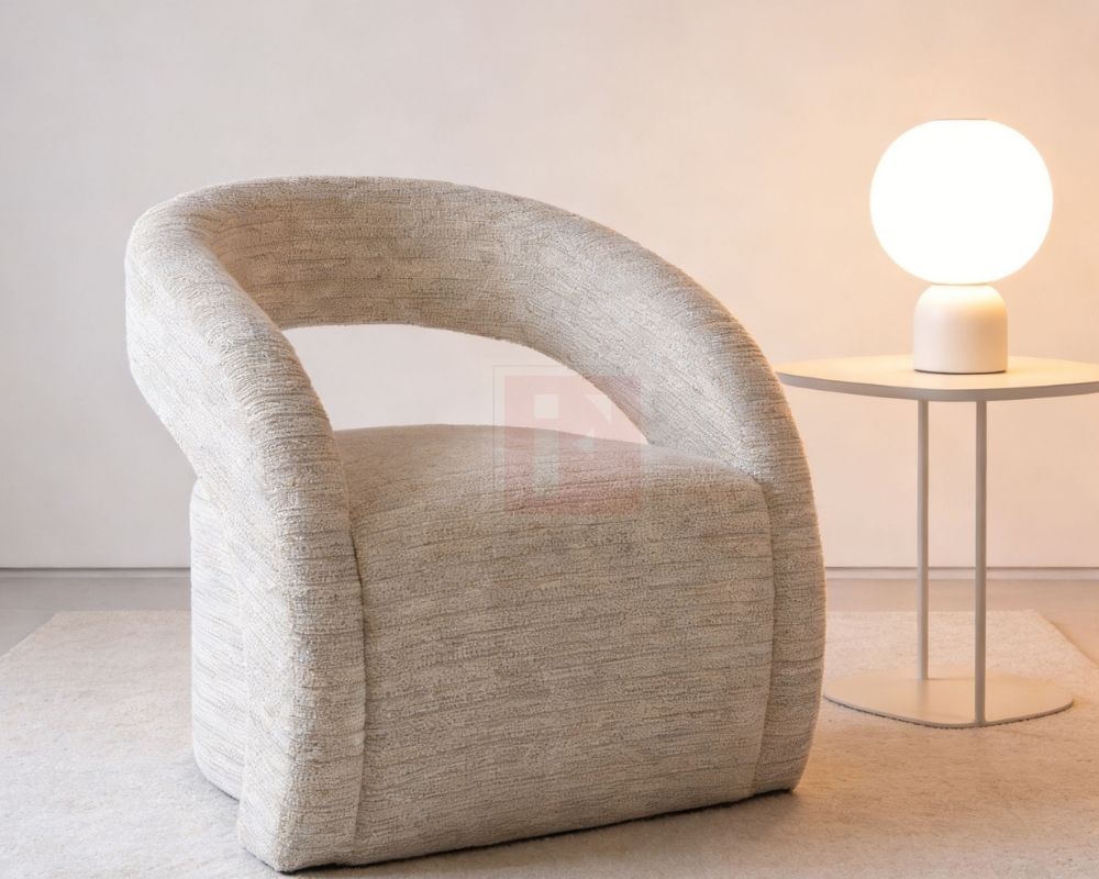 Upholstered Curved Accent Arm Chair photo 2