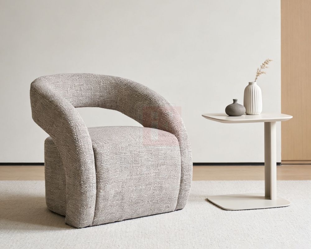 Upholstered Curved Accent Arm Chair photo 5