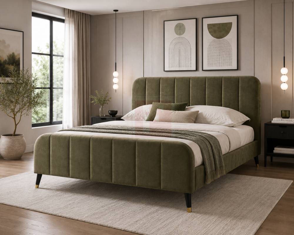 Fluted Velvet Bed Frame – High Foot End photo 2