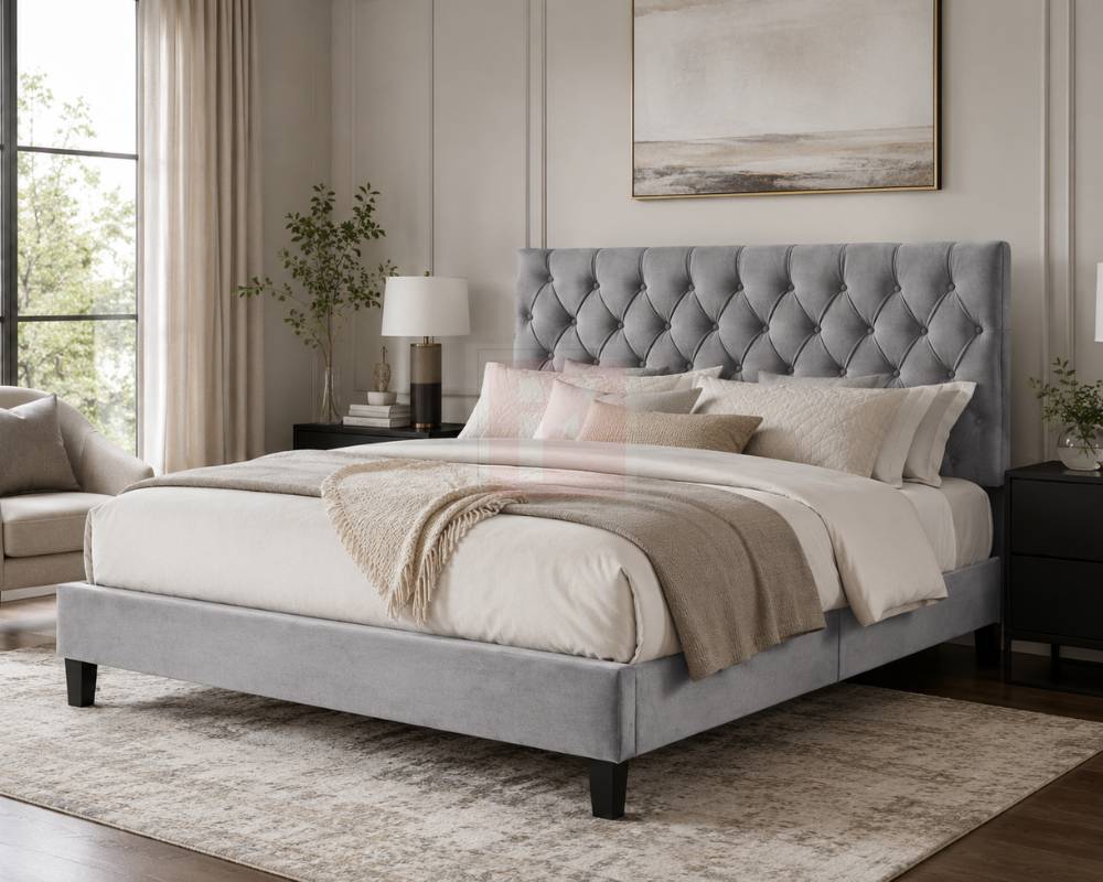 Buttoned Fabric Bed Frame