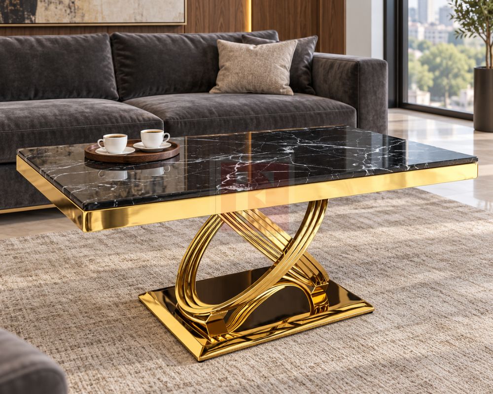 Ring Base Marble Glass Gold Coffee Table