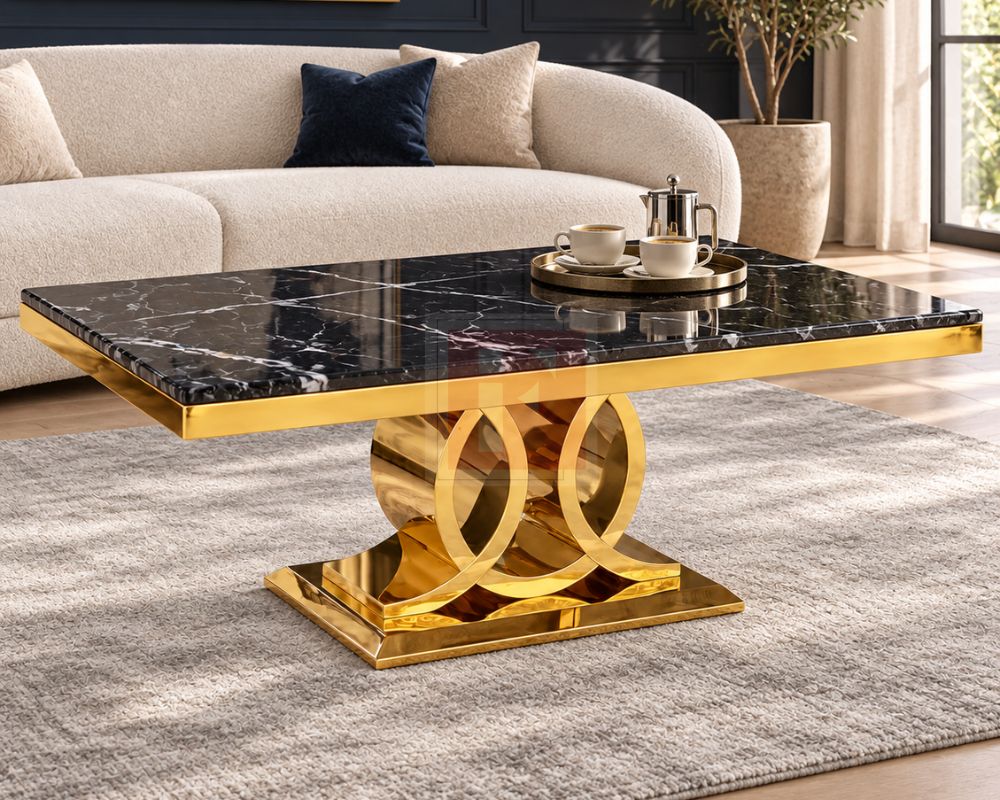 Marble Glass Gold Coffee Table photo 2