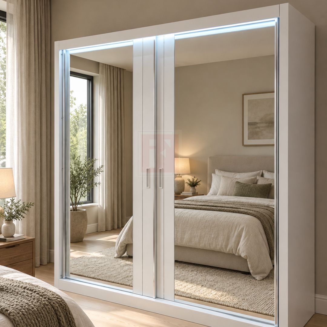 203cm Full-Mirror Sliding Wardrobe with LED Lighting photo 2