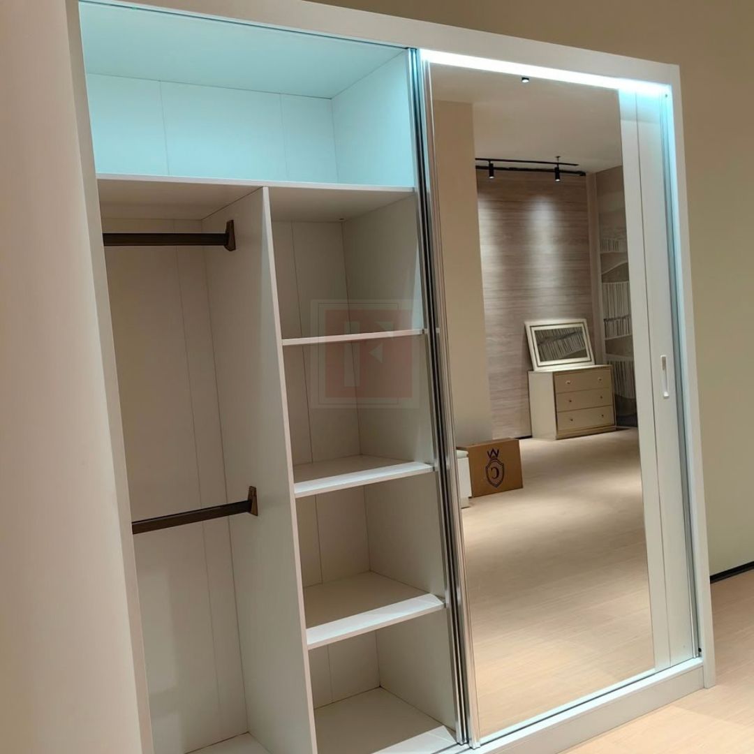 203cm Full-Mirror Sliding Wardrobe with LED Lighting photo 9