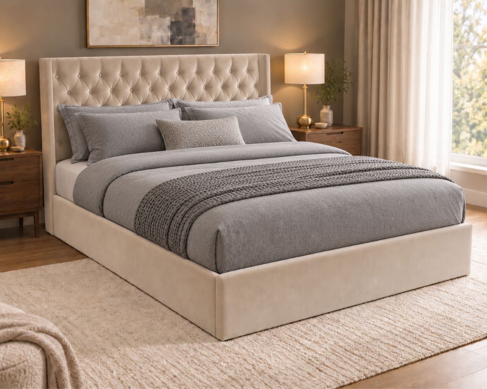 Velvet Winged Ottoman Storage Bed