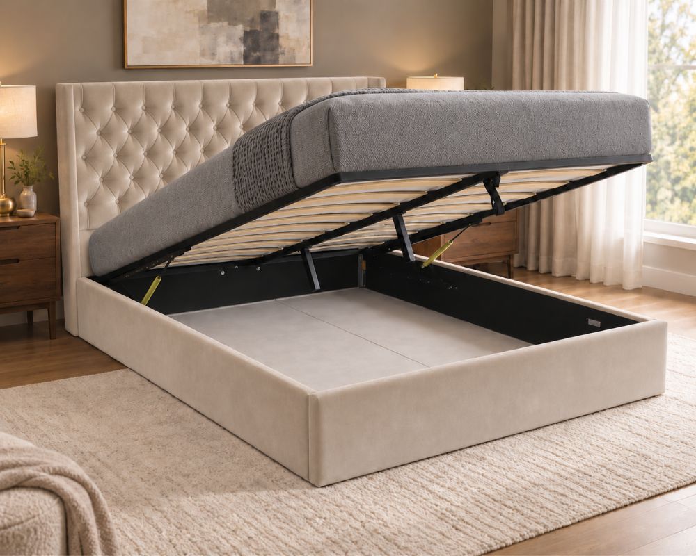 Velvet Winged Ottoman Storage Bed photo 2