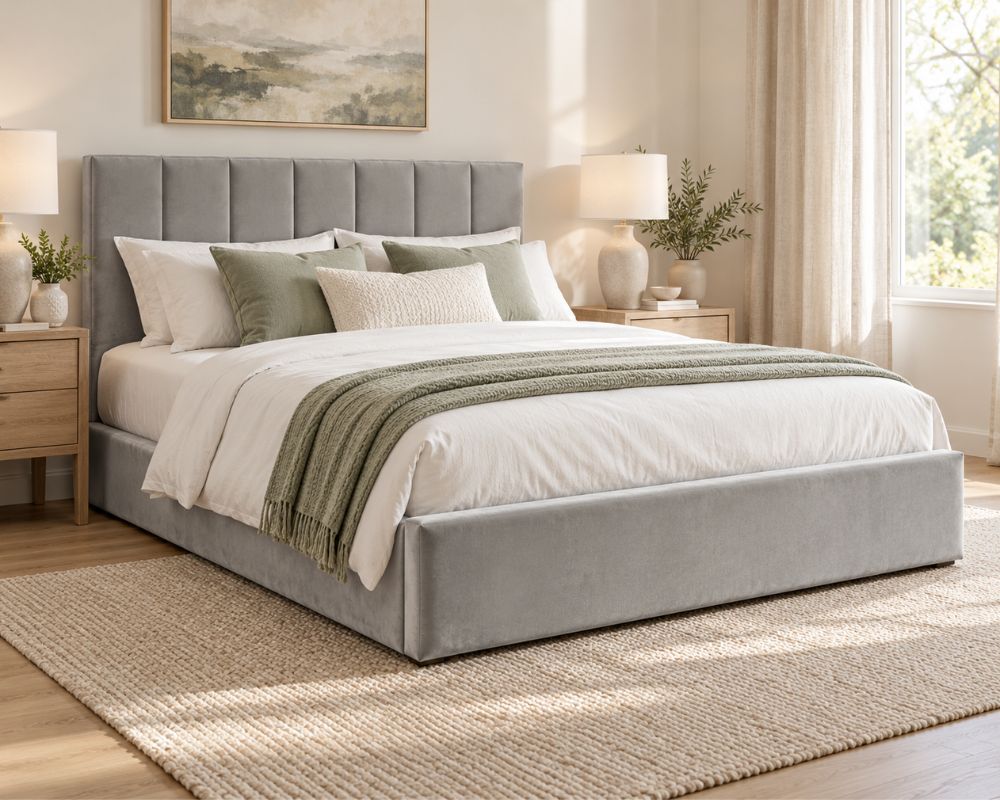 Velvet Panelled Storage Bed