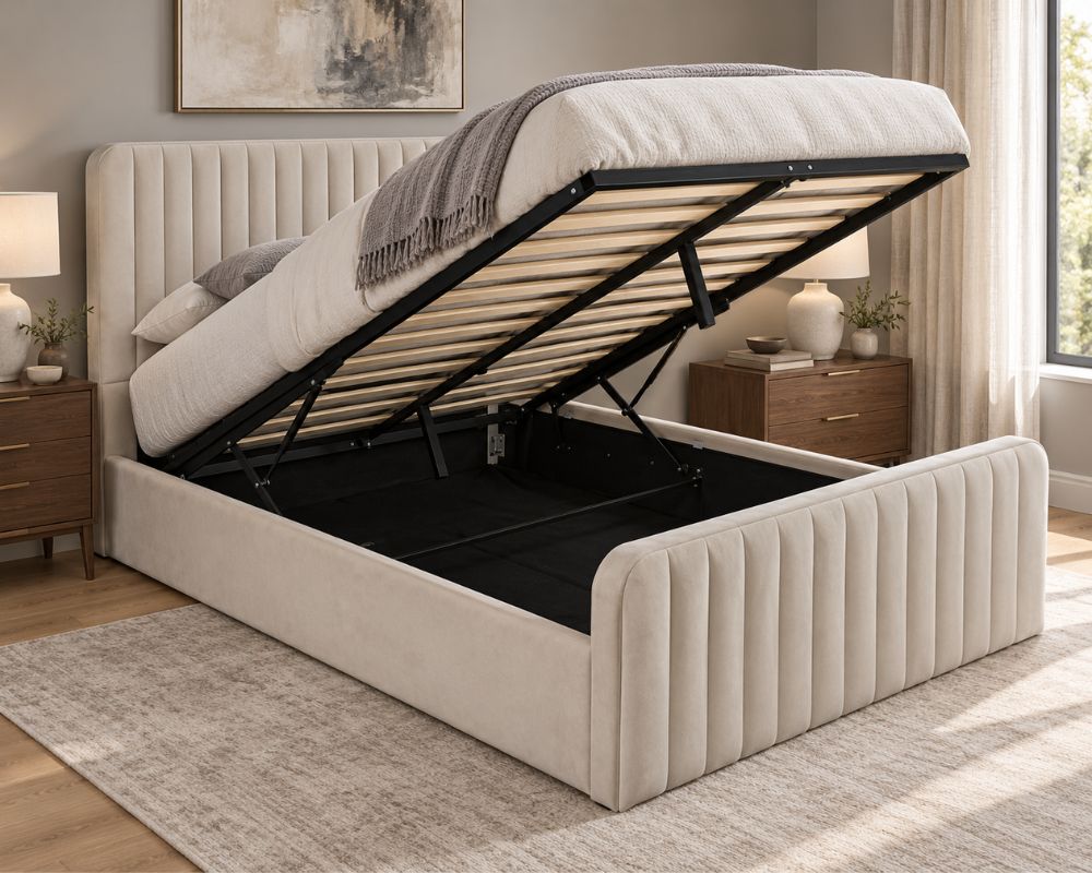 Velvet Channelled Storage Bed