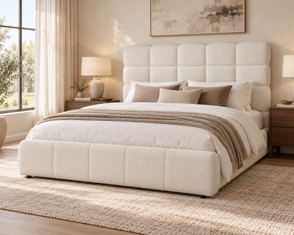Bouclé Upholstered Storage Bed
