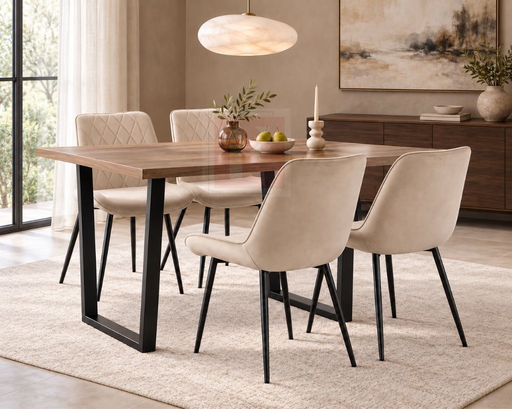 120cm Rectangular Dining Set with 4 Velvet Chairs photo 2