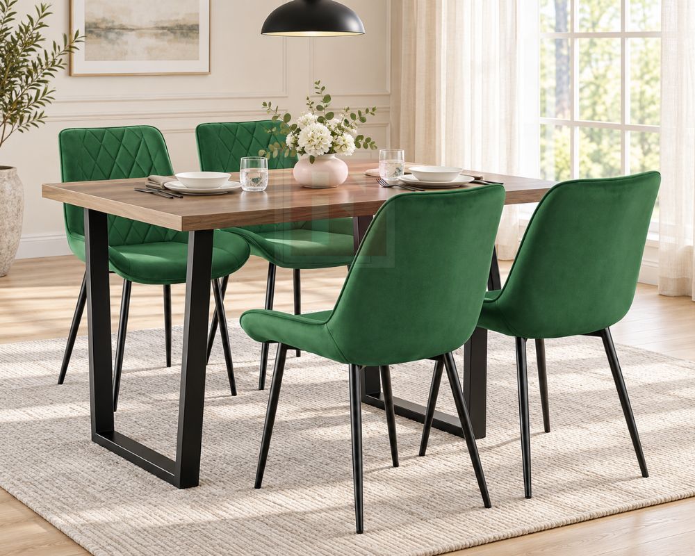 120cm Rectangular Dining Set with 4 Velvet Chairs