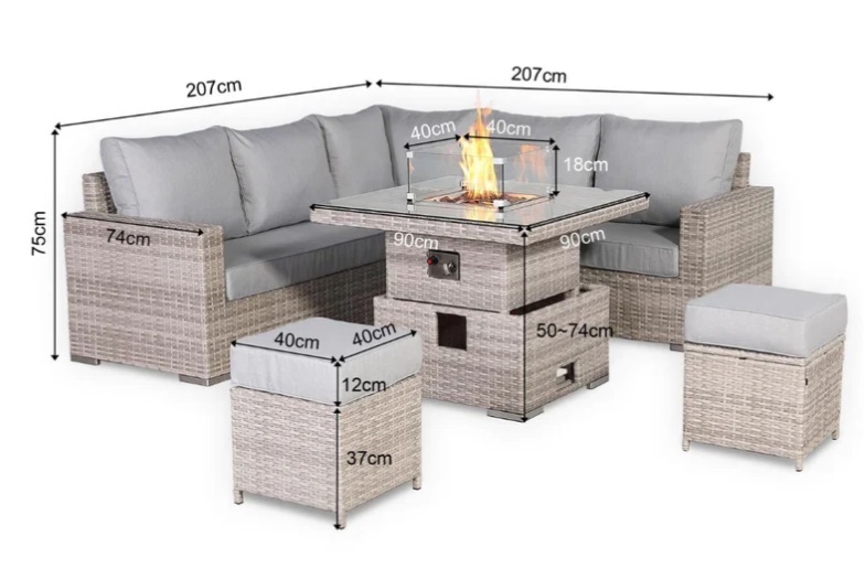 Half-Round Rattan Corner Sofa Set with Rising Fire Pit Table photo 2
