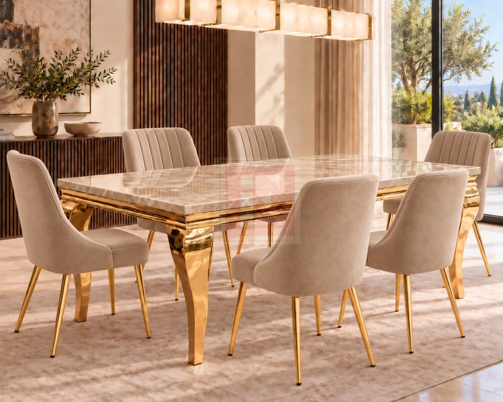 Louis Gold Chrome Marble Glass Dining Set