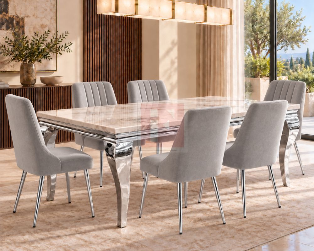 Louis Gold Chrome Marble Glass Dining Set photo 3