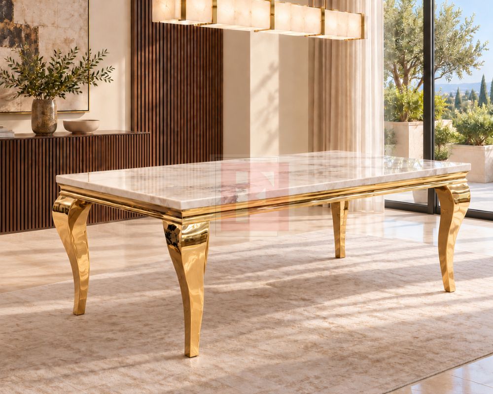 Louis Gold Chrome Marble Glass Dining Set photo 4